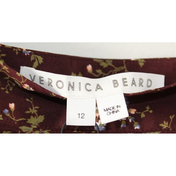 NWT Size 12 Veronica Beard Taras Floral-Print Ruched Silk Mini Skirt Merlot Ruff - Picture 3 of 5